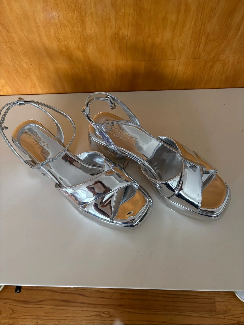 Circus by Sam Edelman Metallic Silver Platform Slingback Heels